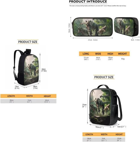 Vista 71 de HUGS IDEA Juego de 3 bolsas escolares con aislamiento térmico para el almuerzo, estuche para lápices