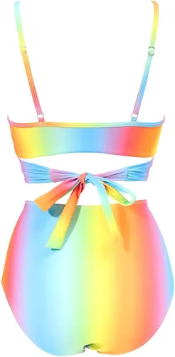 Vista 2 de SUUKSESS - Traje de baño tipo bikini para mujer, 2 piezas, entrecruzado, de tiro alto, con efecto de realce