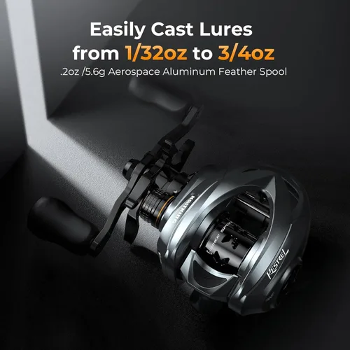 Vista 3 de KastKing Kestrel Carbon Baitcasting Fishing Reels, Finesse Baitcaster Gris - Derecho - 8.4:1
