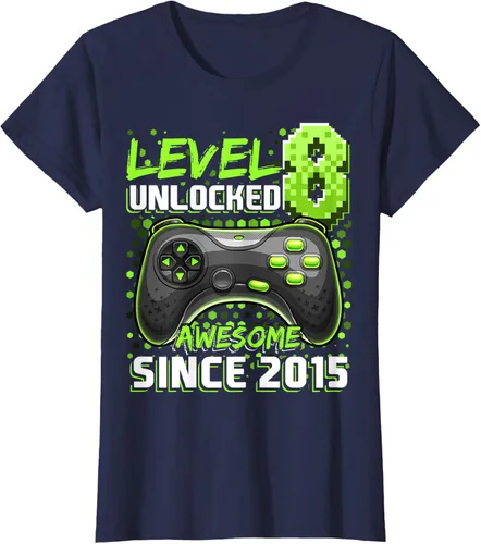 Vista 28 de Level 8 Unlocked Awesome 2015 Video Game 8th Birthday Boy T-Shirt, Negro