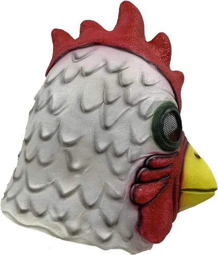 Vista 4 de Máscara de gallo de gallo de cabeza completa, accesorios de cosplay animal máscara de látex para Halloween (Cock) multicolor