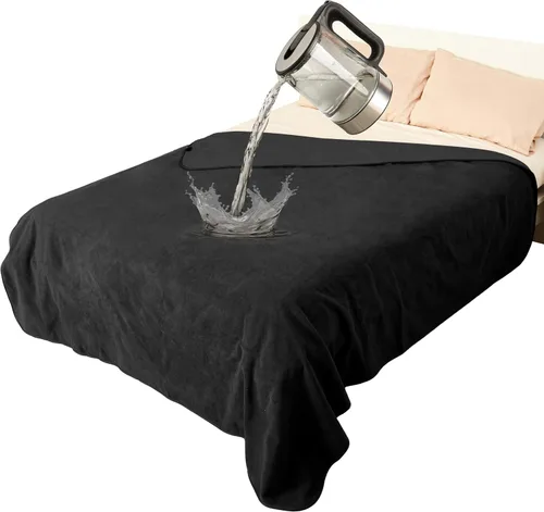Vista 18 de Catalonia Manta impermeable para cama, funda reversible de forro polar, protector de muebles lavable a prueba de líquidos Black/Black Double-Sided