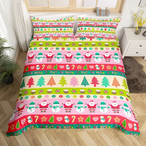 Vista 22 de Feelyou Juego de ropa de cama de Navidad gris para niños, tamaño individual, funda de edredón enana de Navidad para niños, niñas, adolescentes