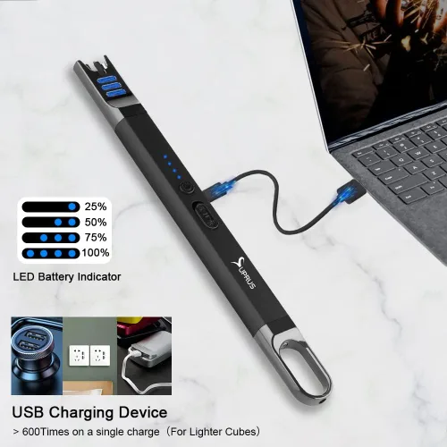 Vista 6 de SUPRUS Encendedor eléctrico de arco para velas, resistente al viento, sin llama, recargable por USB, con luz LED, para velas, camping, barbacoa