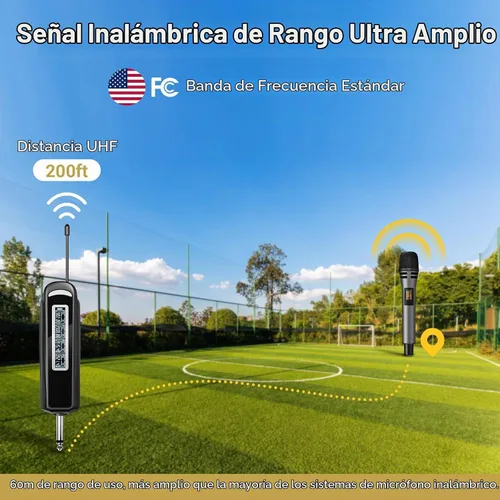 Vista 3 de TONOR 4 micrófonos inalámbricos con receptor recargable, micrófonos inalámbricos UHF de 4 x 10 canales con control de volumen, sistema de micrófono