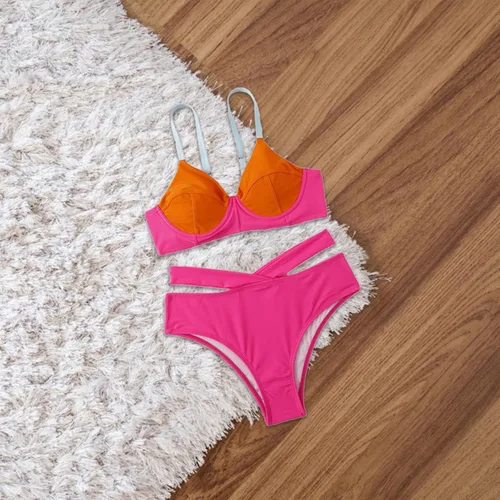Vista 4 de Conjunto de bikini halter triangular para mujer, bikini sexy, traje de baño de verano para playa, espalda descubierta, cintura alta, traje de baño