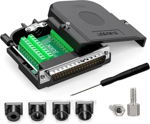 Vista 11 de Paquete de 2 placas de conexión macho DB25, adaptador de terminal D-Sub de 25 pines sin soldadura con terminales de tornillo, módulo de conector