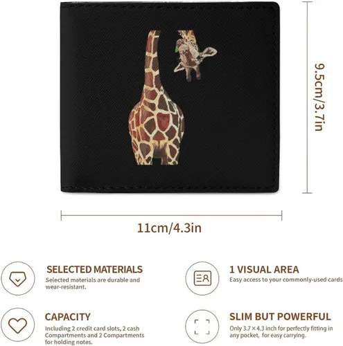 Vista 3 de Divertida billetera plegable de jirafa ultra fina de cuero, bonita bolsa pequeña para tarjetas con ventana de identificación para hombres y mujeres