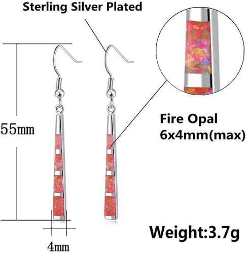Vista 6 de CiNily Aretes colgantes de ópalo chapados en plata u oro, aretes de barra colgantes de ópalo para mujer, aretes de gemas de 2 18 pulgadas
