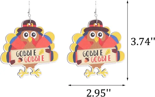 Vista 2 de Caiyao Lindos aretes de madera de pavo de dibujos animados de Acción de Gracias para mujeres y niñas, ligeros aretes de Acción de Gracias, resina