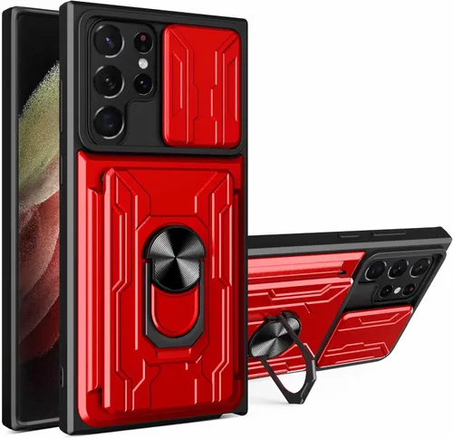 Vista 10 de CCSmall Funda para Samsung Galaxy S22 Ultra (no S22) con soporte para tarjetas, funda de protección resistente con anillo magnético, función atril