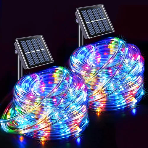 Vista 11 de JMEXSUSS - 100 luces LED solares de cuerda para exteriores, impermeables, 33 pies, luces solares para trampolín con clasificación IP65, 8 modos