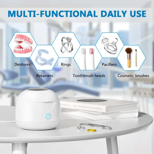 Vista 4 de Máquina limpiadora ultrasónica de retenedores ultrasónicos, 45 kHz, 6.8 fl oz, portátil, ultra sónico, para retenedores dentales, protectores