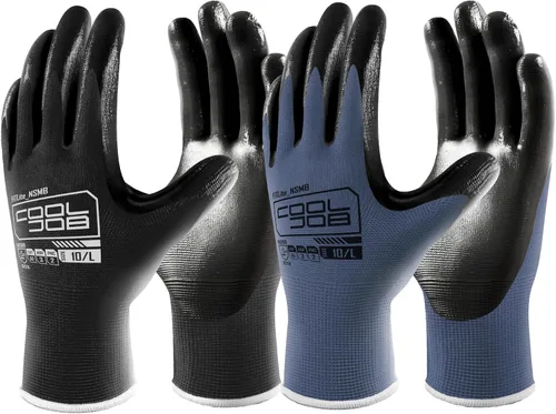 Vista 10 de COOLJOB 10/20 Pairs Nitrile Dipped Safety Work Gloves with Grip, Non-slip Black Camel
