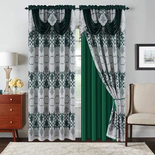 Vista 30 de Petrichor Cortinas de gasa jacquard transparente borgoña (54 pulgadas de ancho x 63 pulgadas de largo), 2 paneles con cenefa adjunta, diseño floral