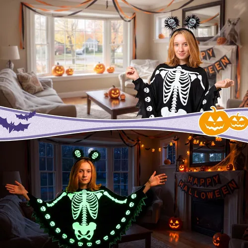 Vista 3 de Newcotte 2 piezas de disfraz de esqueleto de Halloween para mujer