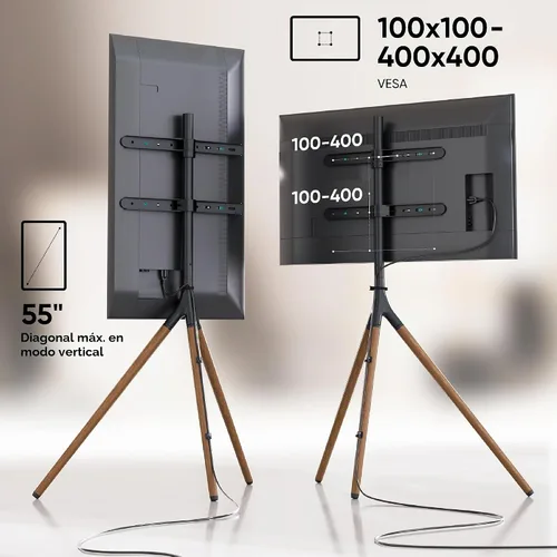 Vista 4 de ONKRON Soporte de TV con caballete para pantalla de 32 a 65 pulgadas de hasta 77 libras, soporte de trípode giratorio de 360°, altura ajustable Negro