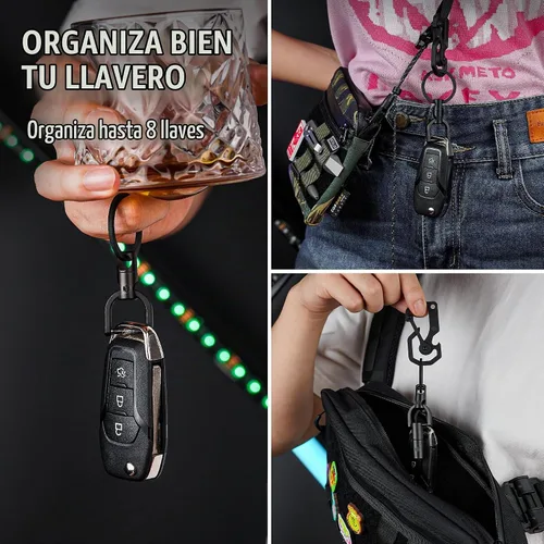 Vista 5 de KeyUnity KM13 Swivel Keychain with D Ring Key Shackle, Titanium Rotatable Key Organizer Negro