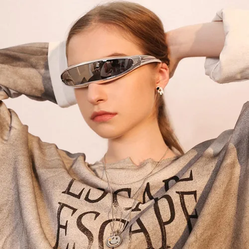 Vista 4 de Gafas de sol estrechas futuristas UV400 Robot Space Costume Color Mirrored Lens Party Rave gafas futuristas