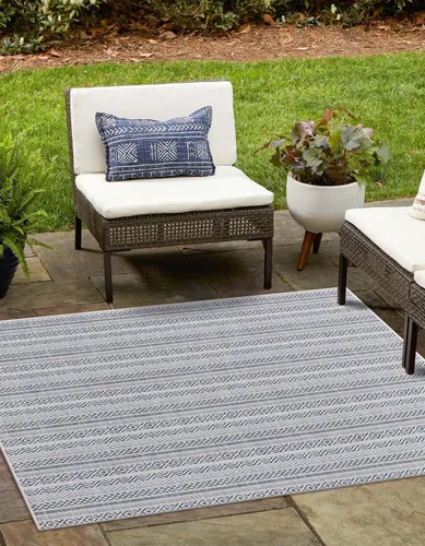 Vista 41 de Unique Loom Outdoor Striped Collection Alfombra de área - Maia (2' 2" x 3' 1" Rectángulo, Beige/Marfil)
