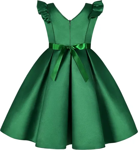 Vista 2 de Vestido de niña hasta la rodilla, hombros inclinados, dama de honor, boda, princesa, lazo para niños, fiesta de cumpleaños