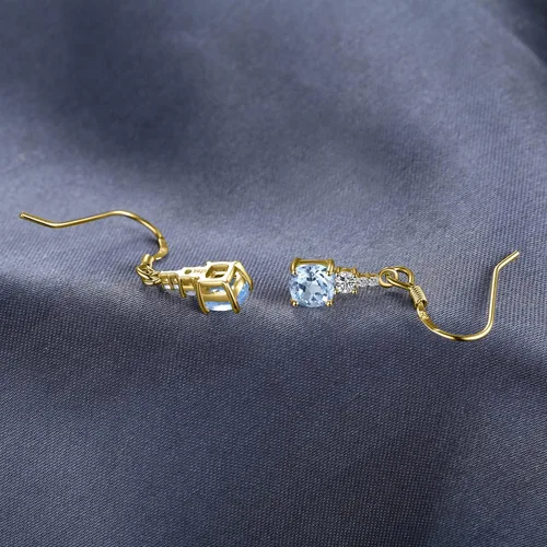 Vista 5 de JewelryPalace Aretes colgantes de topacio azul cielo genuino de 1.5 quilates para mujer, chapados en oro rosa blanco amarillo de 14 quilates, aretes
