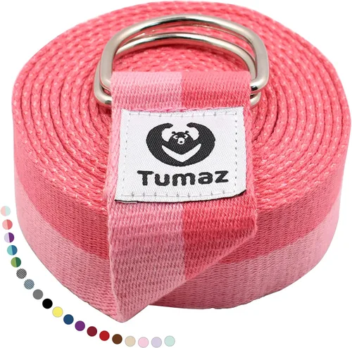 Vista 13 de Tumaz Yoga Strap for Stretching with Adjustable D-Ring, 6/8/10 ft Adjustable D-Ring Soft Cotton Blend 15+ Colors Non-Elastic Yoga Belt for