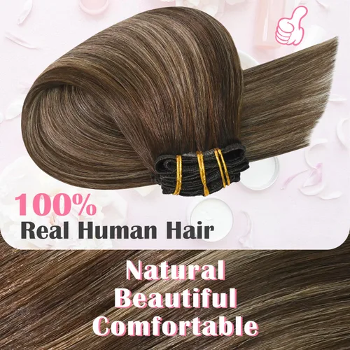Vista 4 de Aison Extensiones de cabello con clip balayage de cabello humano real, extensiones de cabello ombre 100% de cabello humano para mujer, 12 pulgadas