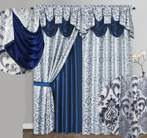 Vista 8 de GOHD Samba Star. Panel de cortina de ventana jacquard con cenefa elegante adjunta y respaldo de tafetán. Juego de 2 piezas. Cada pieza de 54