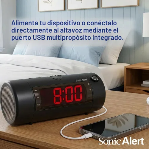 Vista 6 de Sonic Blast Bluetooth Speaker Projection Alarm Clock with Bed Shaker Negro