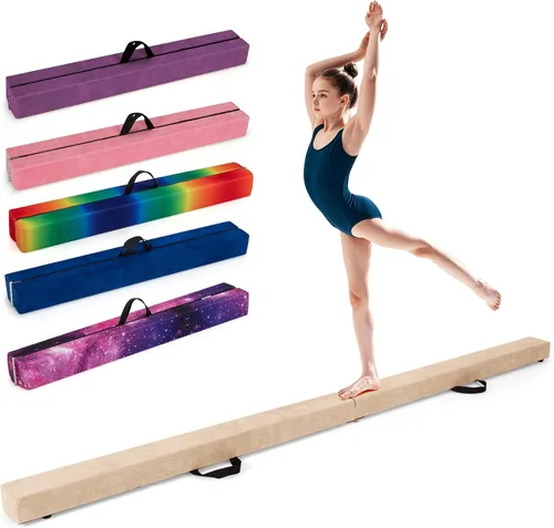 Vista 18 de Giantex Haz de equilibrio de 7/8/9 pies, haz de gimnasia plegable con asas de transporte, base de goma antideslizante para niños, haz de gimnasia