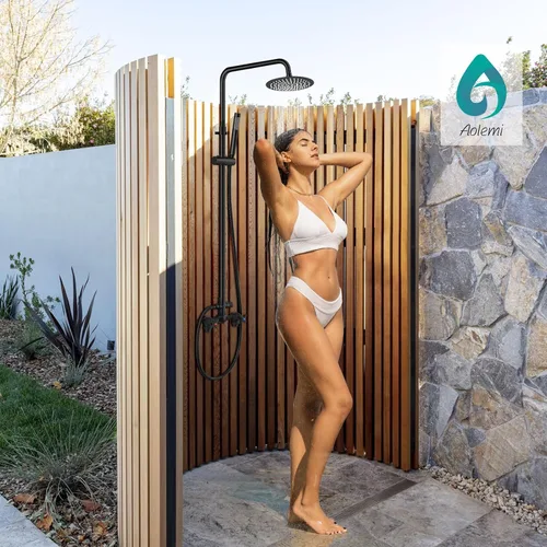 Vista 3 de Aolemi Kit de ducha al aire libre con cabezal de 8 pulgadas con mano, negro