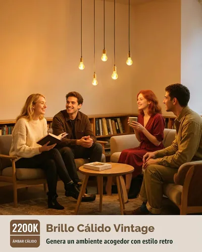 Vista 5 de Bombillas Lafoy A19 E26 ámbar 2200K de luz cálida suave, bombillas LED Edison vintage 60 vatios equivalentes, estilo antiguo ajustable de moda
