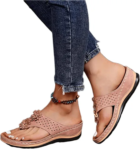 Vista 120 de Ladmiple Sandalias ortopédicas florales de moda 2023 con soporte de arco, zapatillas romanas casuales con puntera abierta