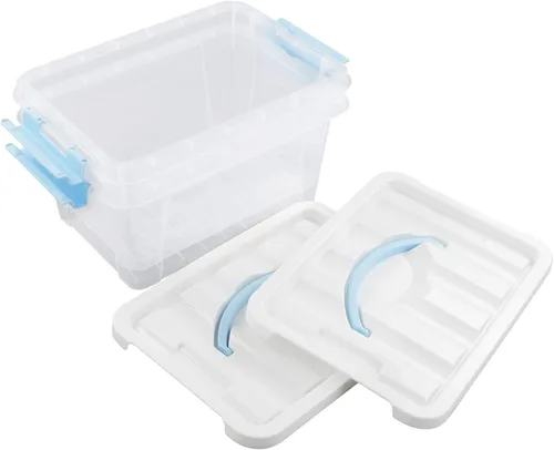 Vista 6 de Gloreen - Contenedores de almacenamiento transparentes de 6 cuartos con tapa blanca y mango azul, 2 paquetes Caja de contenedores
