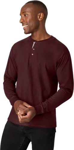 Vista 3 de Hanes Beefy-T - Camisetas de algodón para hombre, con cuello henley y manga larga