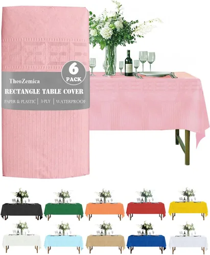 Vista 13 de Black Disposable Paper Tablecloth for Rectangle Tables 4 Pack, 54×108 Inch Waterproof 2 Ply Paper with Plastic Backing, Party Table Cover for