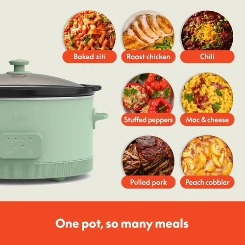 Vista 5 de BELLA 6.0 Qt Olla de cocción lenta programable, revestimiento antiadherente de cerámica, temperatura ajustable y tiempos de cocción, olla