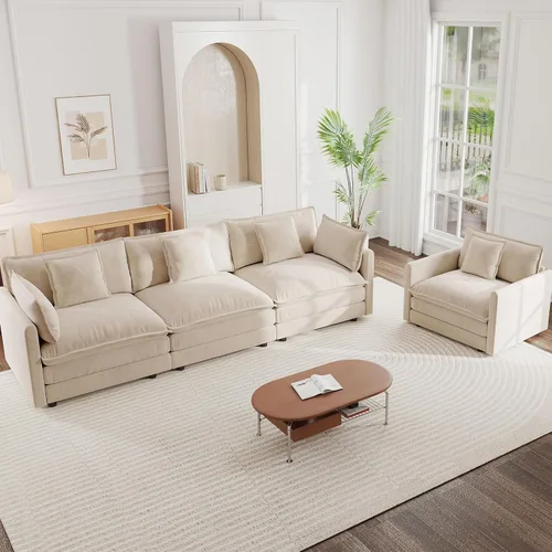 Vista 52 de 76.7" Cloud Couch for Living Room, Deep Seat Loveseat Sofa, Beige Breathable Chenille, 2-Seats Couch for Apartment Small Spaces, Pocket Spring