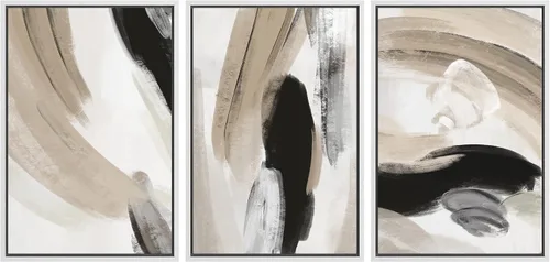 Vista 174 de SIGNFORD - Set de obras de arte en lienzo enmarcado para pared, ilustraciones abstractas de neblina del desierto en tonos neutros beige y marrón
