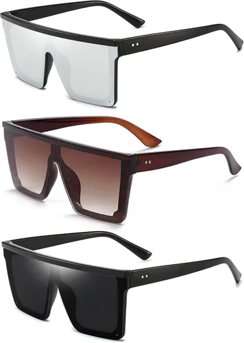 Vista 19 de Dollger - Gafas de sol cuadradas de gran tamaño para mujer y hombre, de moda, armazón negro con parte superior plana