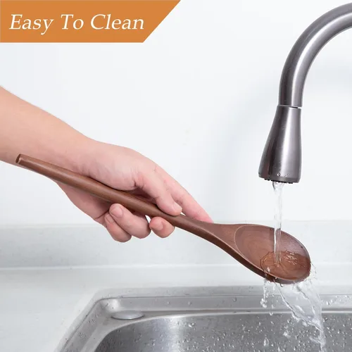 Vista 8 de 2PSC Cucharas de cocina de madera, cuchara de madera de 14 pulgadas para cocinar, mezclar ensalada o sopa, utensilios de cocina antiadherentes
