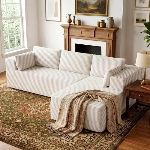 Vista 17 de Sofás seccionales sin estructura de 106 pulgadas para sala de estar, sofá modular en forma de L con asiento profundo de gran tamaño con chaise Beige