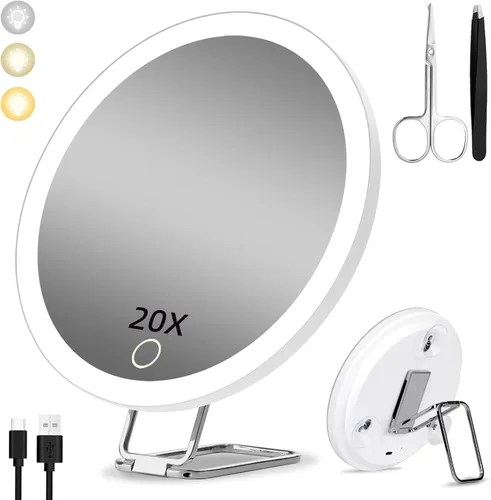 Vista 11 de Espejo de aumento recargable de 6 pulgadas iluminado 10x con ventosas y soporte de mesa 10x - negro