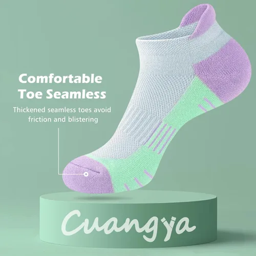 Vista 2 de cuangya Calcetines tobilleros deportivos para mujer, calcetines invisibles para correr, cómodos, acolchados, 5 pares