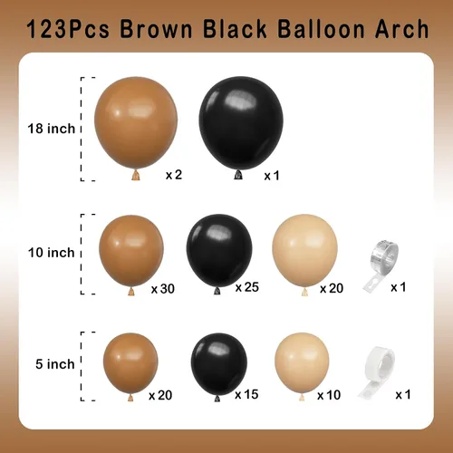 Vista 2 de Kit de guirnalda de arco de globos negros y marrones, 123 globos color nude, para cumpleaños, aniversario, Año Nuevo, baby shower, compromiso