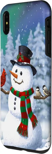 Vista 14 de Funda para iPhone 17 con diseño de muñeco de nieve y pájaros en invierno