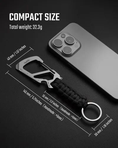 Vista 6 de KeyUnity KC00 Llavero de mosquetón de paracord, cordón de paracaídas 550 Multiherramienta para exteriores, mochilas, hombres y mujeres