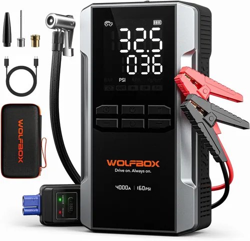Vista 10 de WOLFBOX MV16A 3000A Arrancador de salto con compresor de aire, batería portátil de 59.2 Why 160PSI para automóvil con carga rápida de 65 W, paquete
