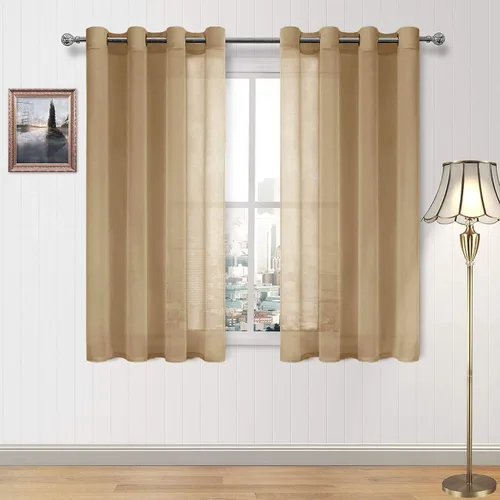 Vista 29 de DWCN Cortinas traslúcidas color verde frijol para sala de estar y dormitorio - Cortinas voile con aspecto de lino sintético con ojales en la parte
